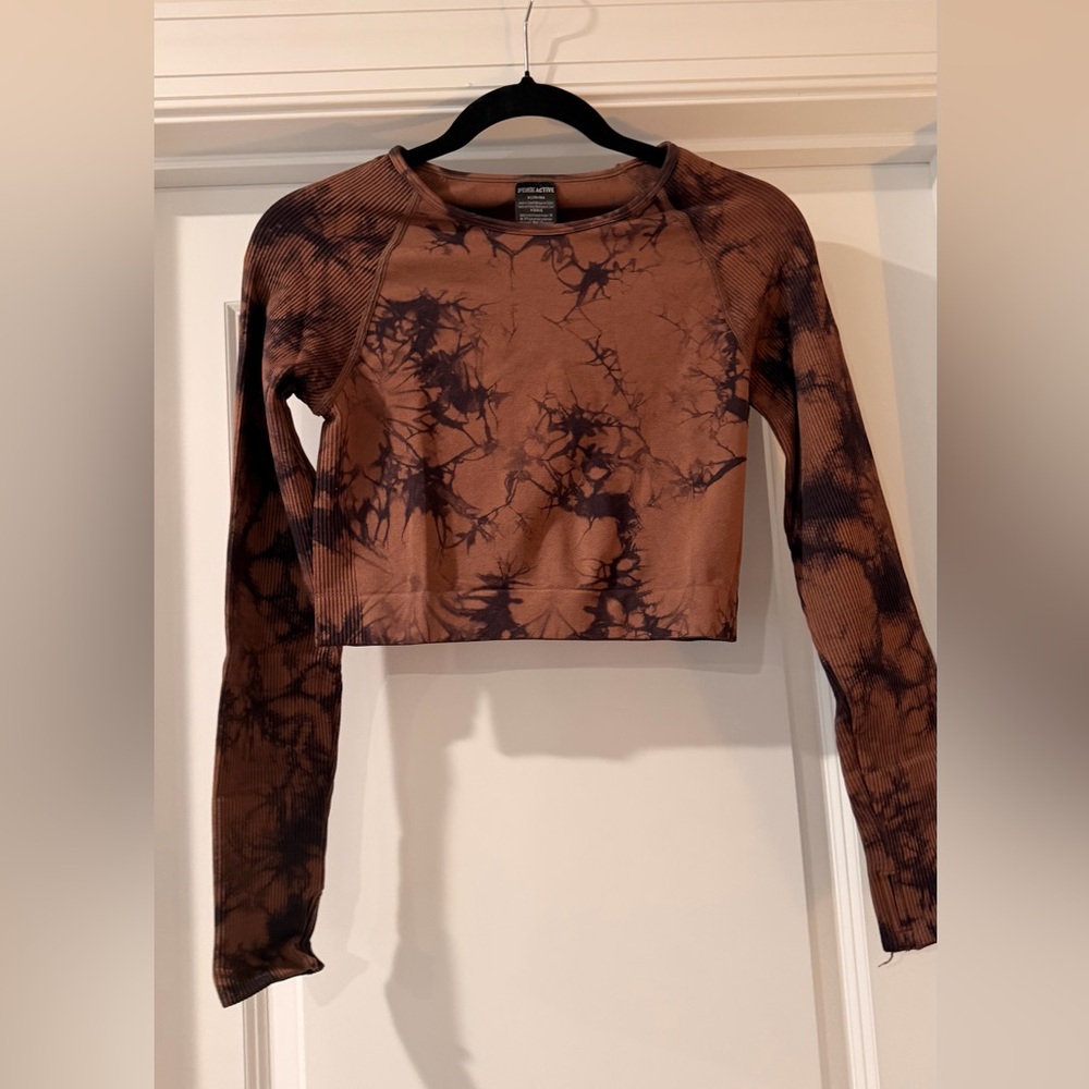 Pink Active Tie-Dye Crop Long Sleeve Top - Brown